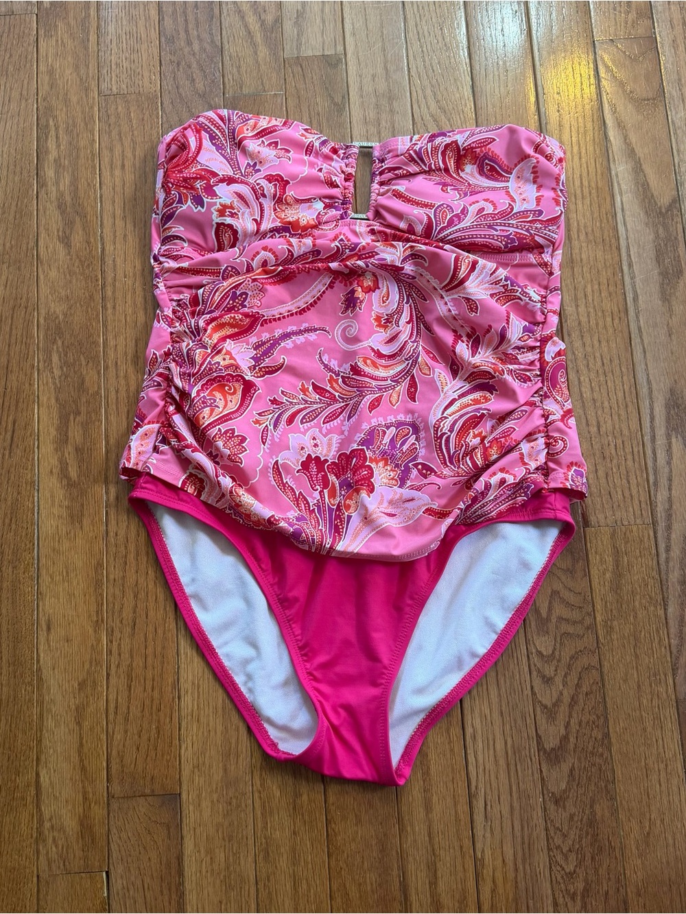 Ralph Lauren Pink Paisley Strapless One-Piece Swim
